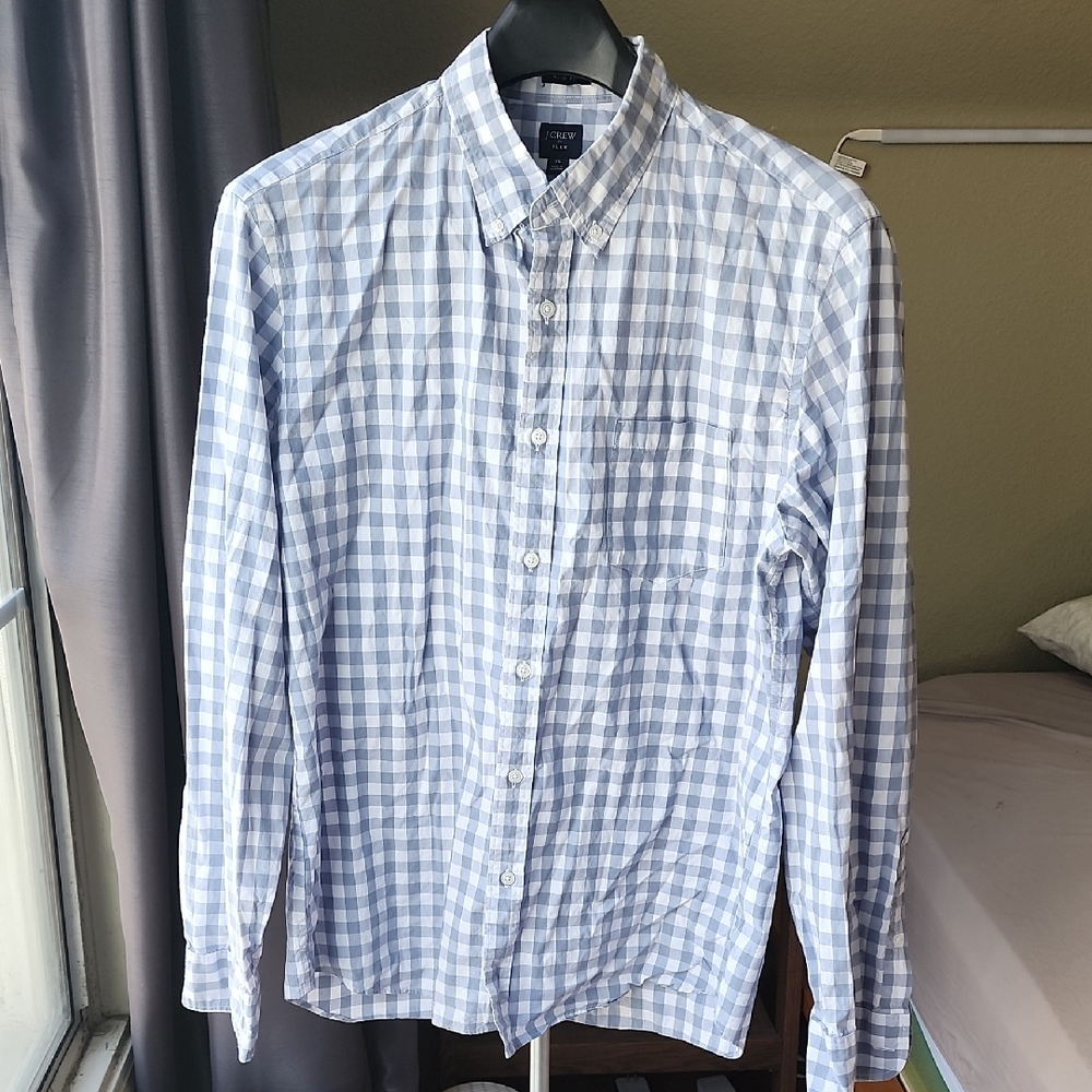 J.Crew Grey Blue / White Gingham Plaid Long Sleeve Button Down XL